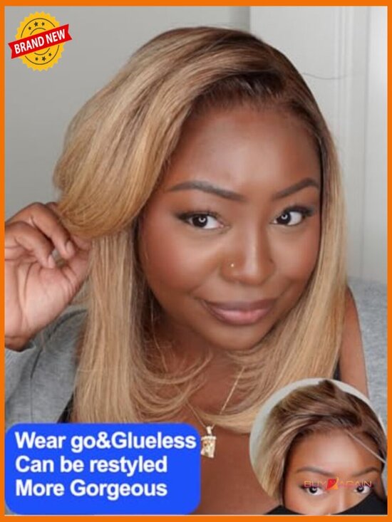 Glueless Lace Front Bob Wig 14 Inch Human Hair Pre Plucked Bleached Knots main image 5